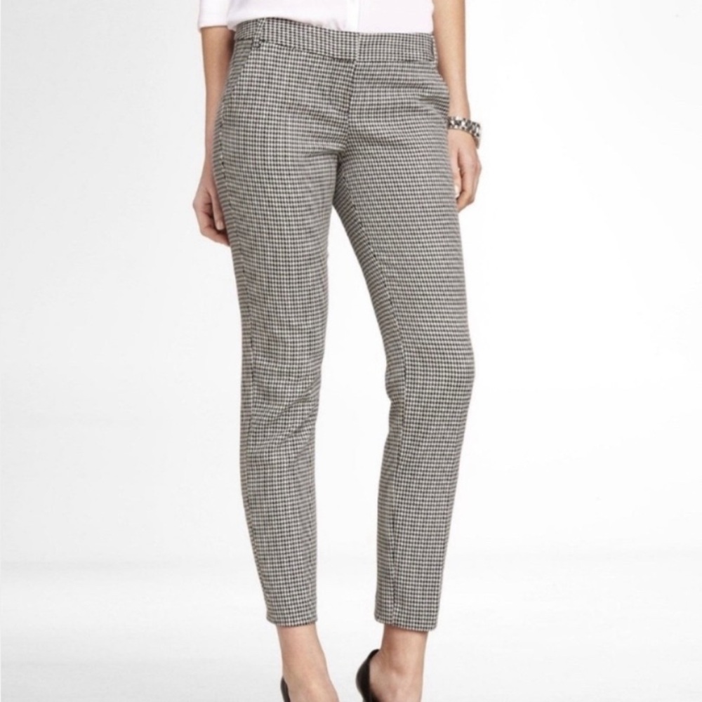 Express Columnist Ankle Trouser Pants Black and White Houndstooth